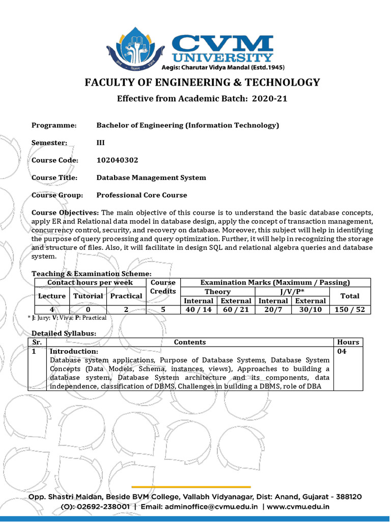 Database Management System Course Overview | PDF | Databases ...