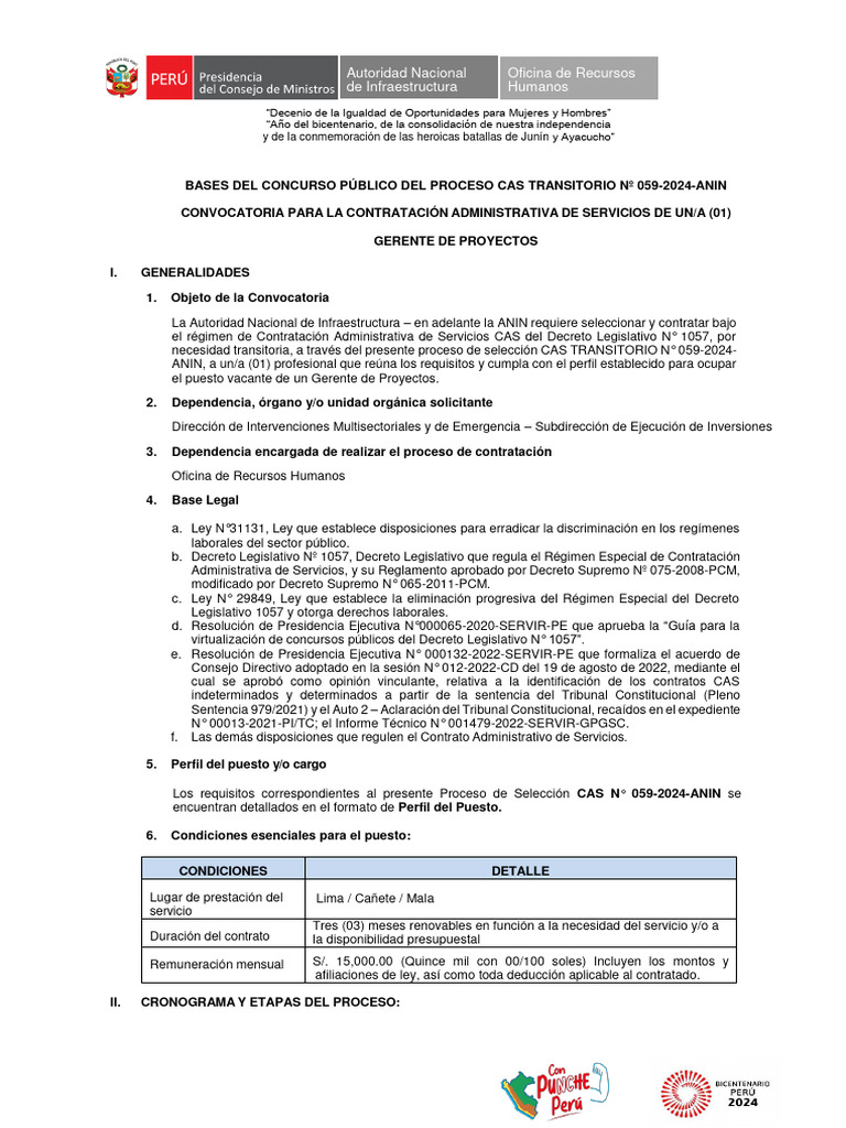 Bases Cas N 059 2024 Anin | PDF | Evaluación | Gestión de recursos humanos