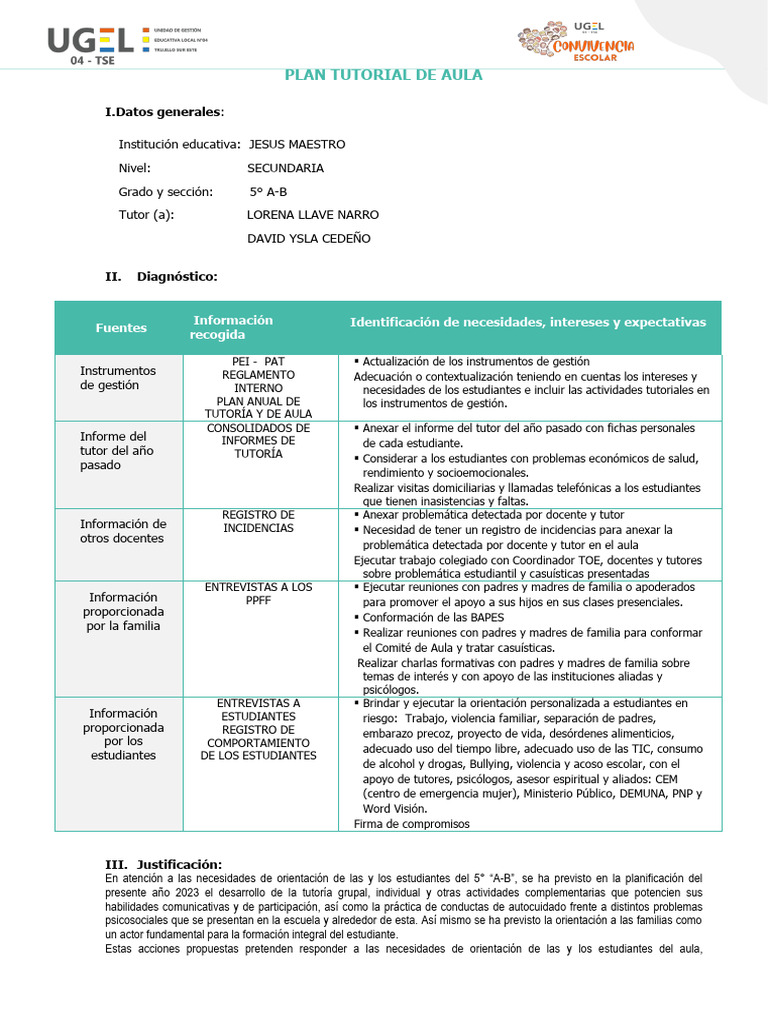 Plan de Tutoría para Secundaria 5° A-B | PDF | Violencia | Conceptos ...