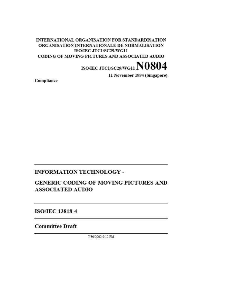 Iso-Iec 13818-4 | PDF | Data Compression | Video