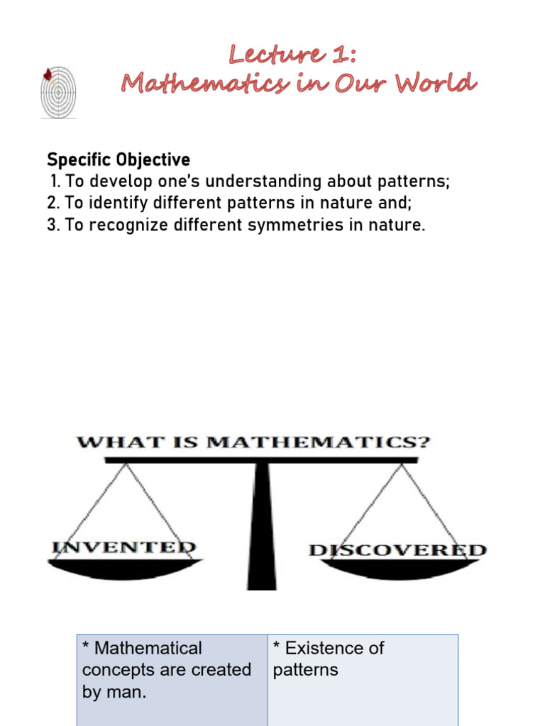 Lecture 1 mathematics in our world pdf pattern symmetry