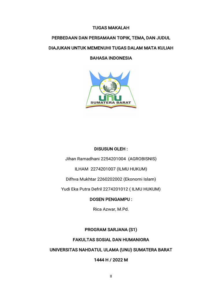 Perbedaan Topik, Tema, dan Judul | PDF