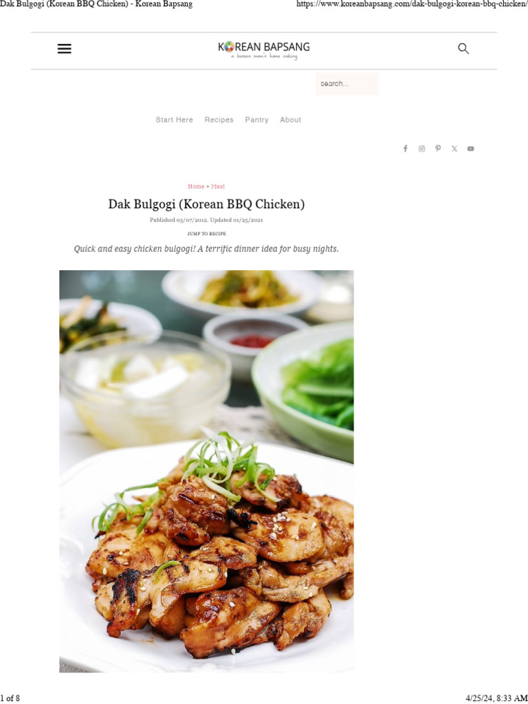 Dak Bulgogi Korean Bbq Chicken Pdf Korean Cuisine Foods