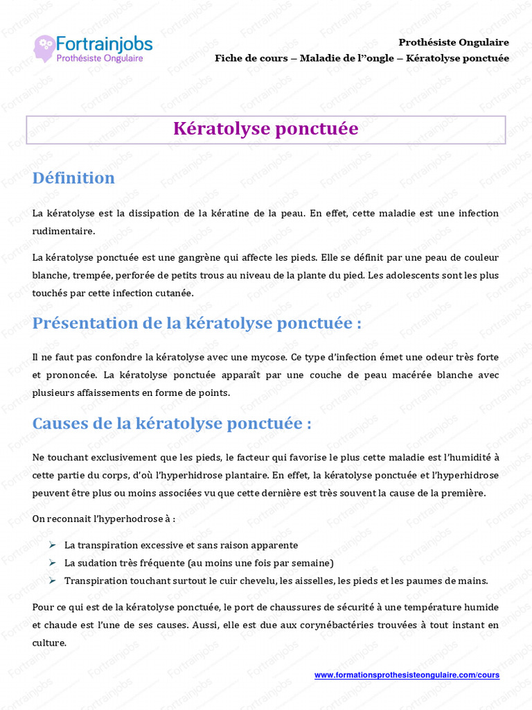 Kératolyse ponctuée causes et traitements PDF Peau Sueur — free download