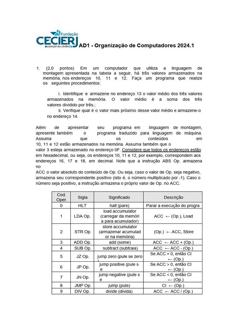 Ad1 2024 1 pdf io pdf cache de cpu armazenamento de dados de