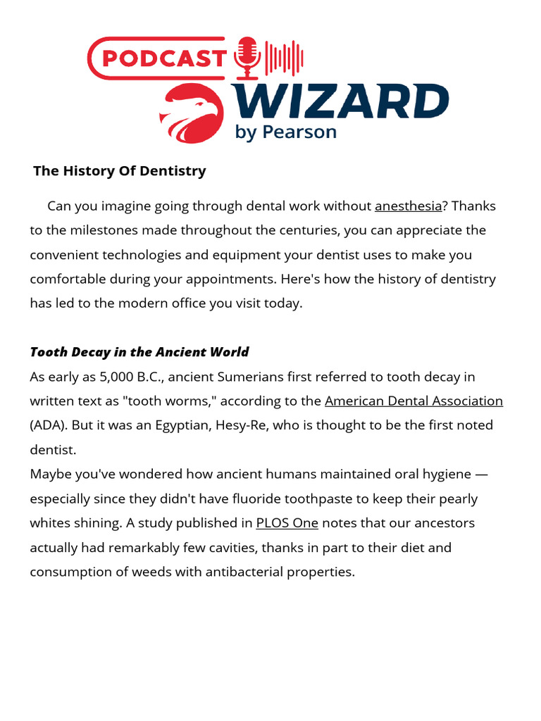 Evolution of Dentistry Through History | PDF | Dentistry | Dentist