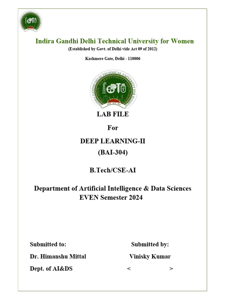 Deep Learning Lab Manual - IGDTUW - Vinisky Kumar | PDF | Applied ...