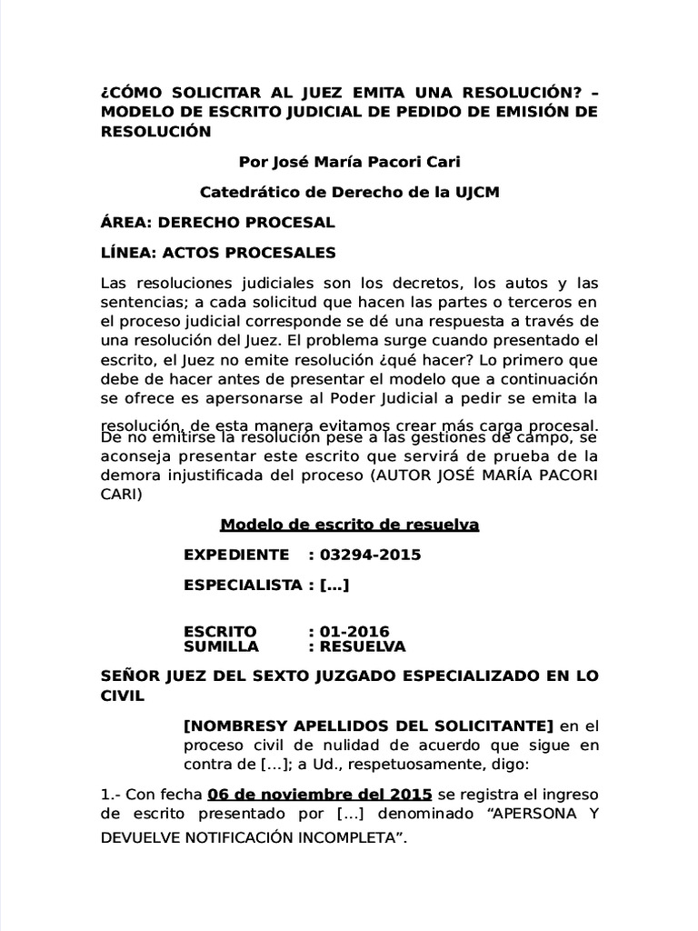 Solicitud de Emisión de Resolución Judicial | PDF | Ley Pública ...