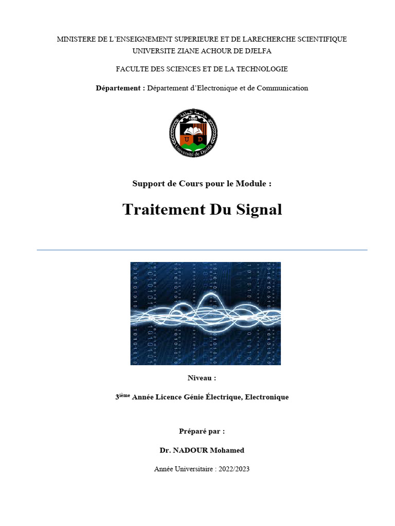Support de Cours : Traitement du Signal | PDF | Échantillonnage (signal ...