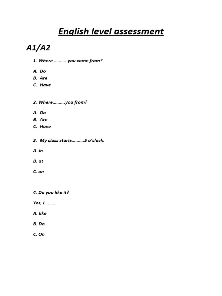 English level assessment pdf