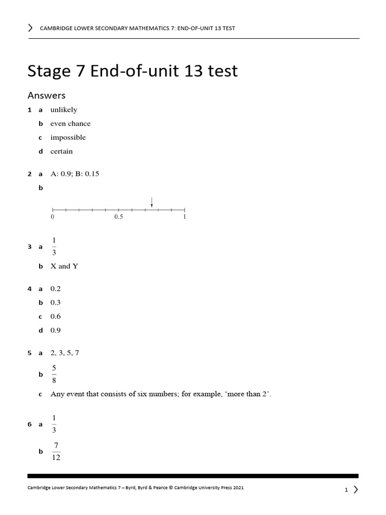 End of unit 13 test answers year 7 pdf