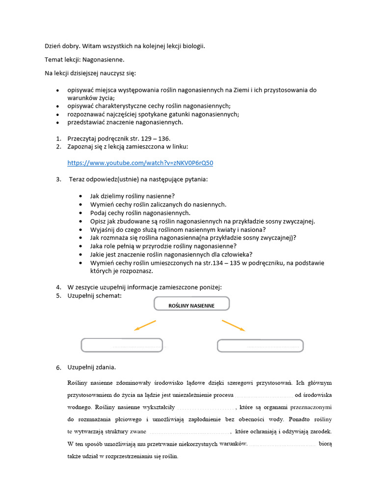 Rośliny Nagonasienne Klasa 5 Biologia Kl.5 - Nagonasienne | PDF
