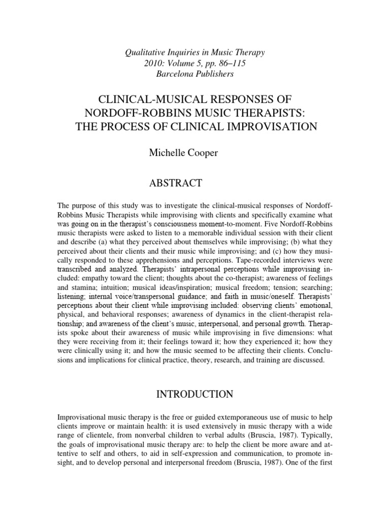 Clinical Improvisation in Music Therapy | PDF | Psychotherapy | Experience