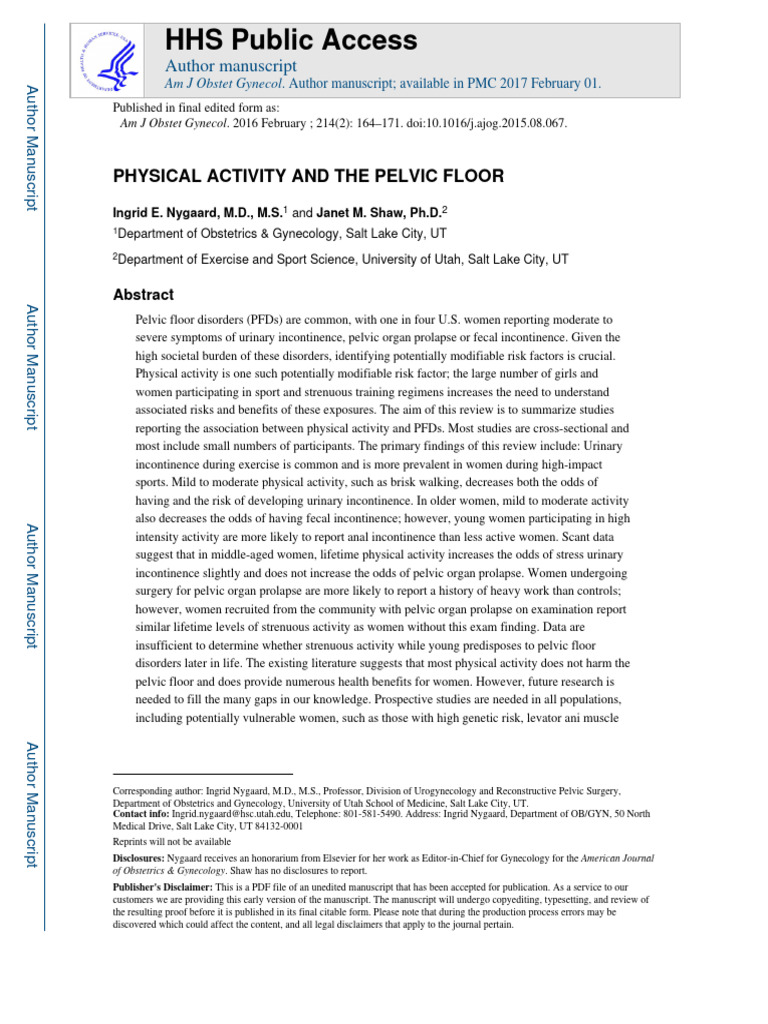 Physical Activity and The Pelvic Floor | PDF | Urinary Incontinence ...
