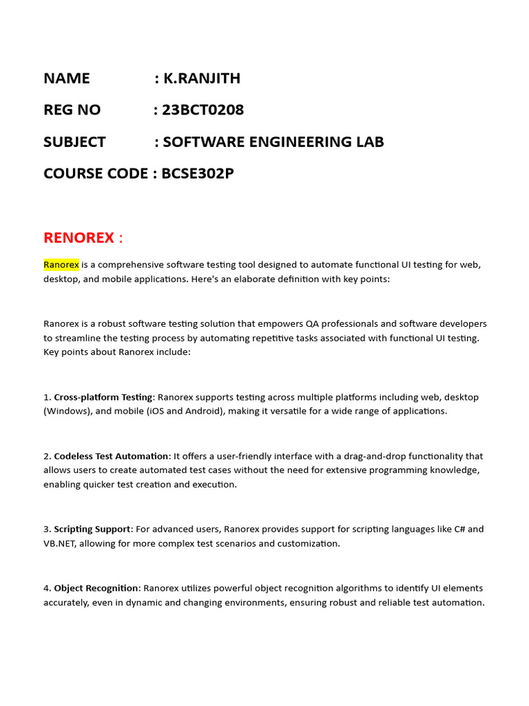 Selenium and Ranorex Testing Overview | PDF | Selenium (Software ...