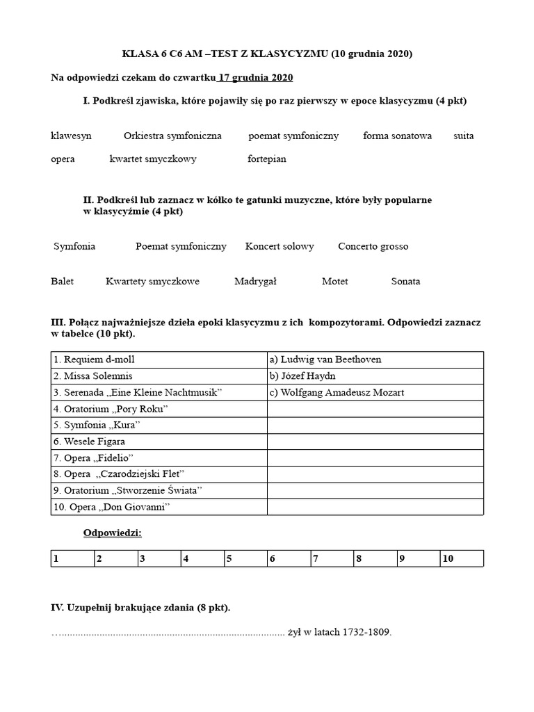 Test Klasycyzm | PDF