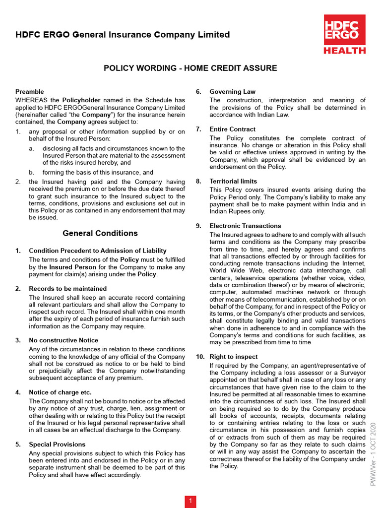 HCA Policy Wordings 07092020 | PDF | Insurance | Indemnity