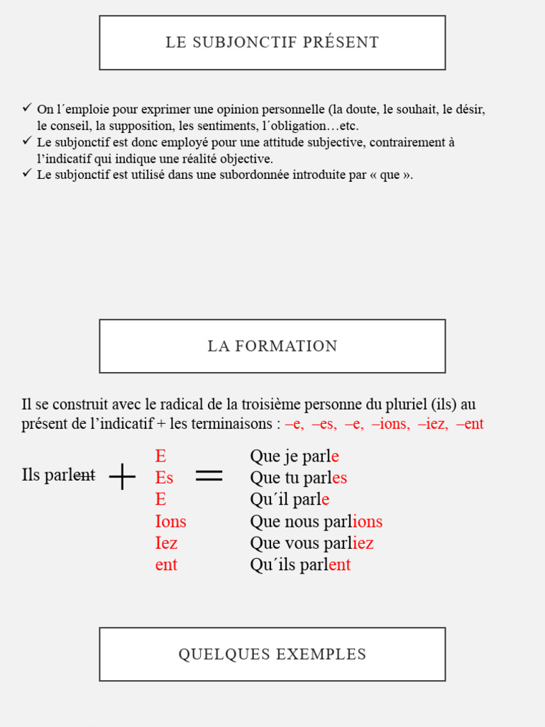 Formation et emploi du subjonctif présent | PDF | Morphologie | Conjugaison