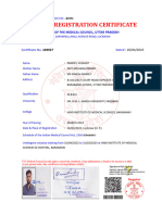 Medical Registration Certificate: Office of The Medical Council, Uttar Pradesh