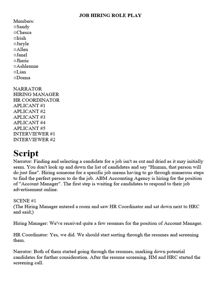 JOB HIRING ROLE PLAY | PDF