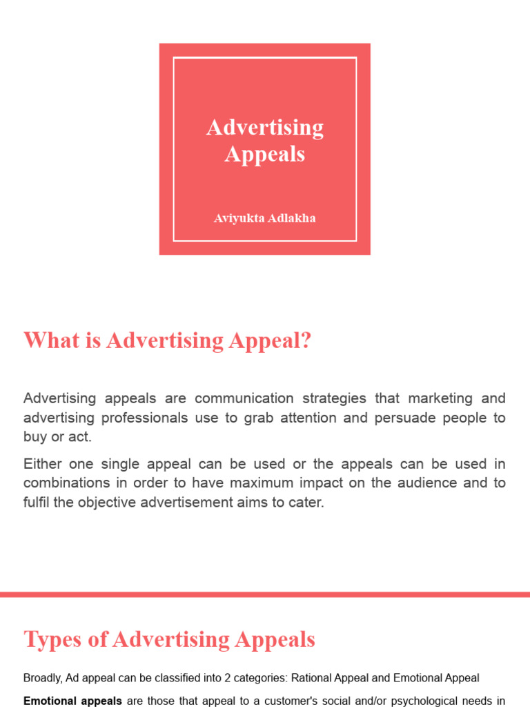 Types of Advertising Appeals Explained | PDF | Advertising | Target ...