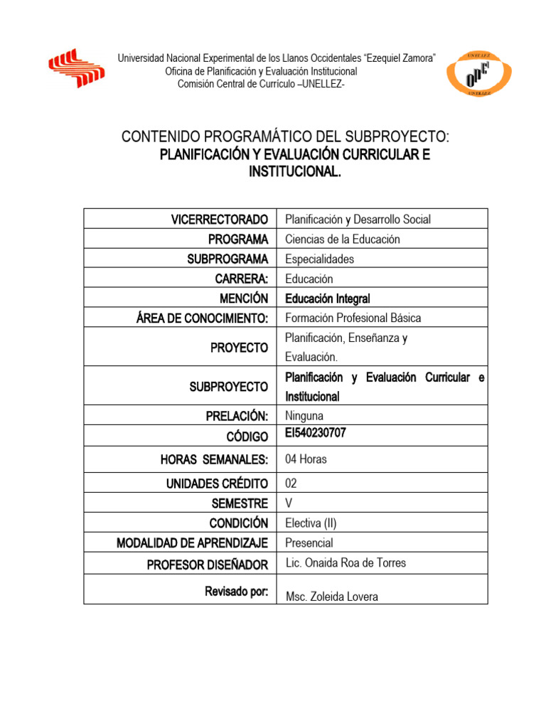 Planificación y Evaluación Curricular | PDF | Plan de estudios | Evaluación