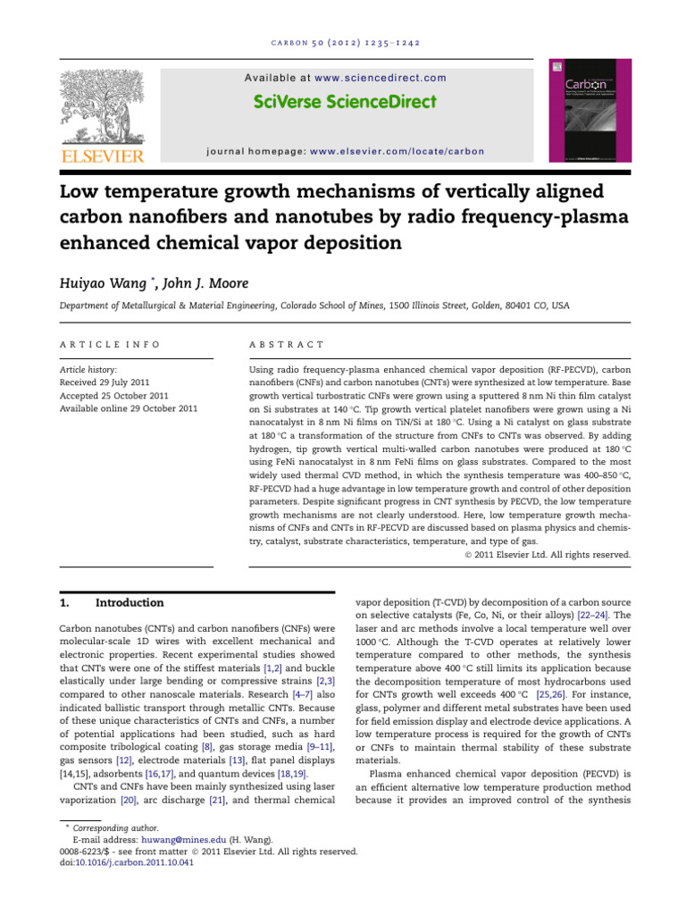 Low Temperature Growth Mechanisms of Vertically Aligned | PDF | Carbon ...