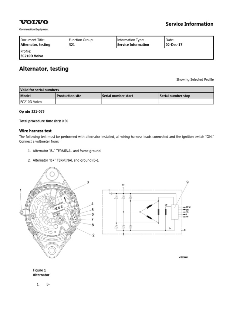 EC210D Volvo Alternator Testing Guide | PDF
