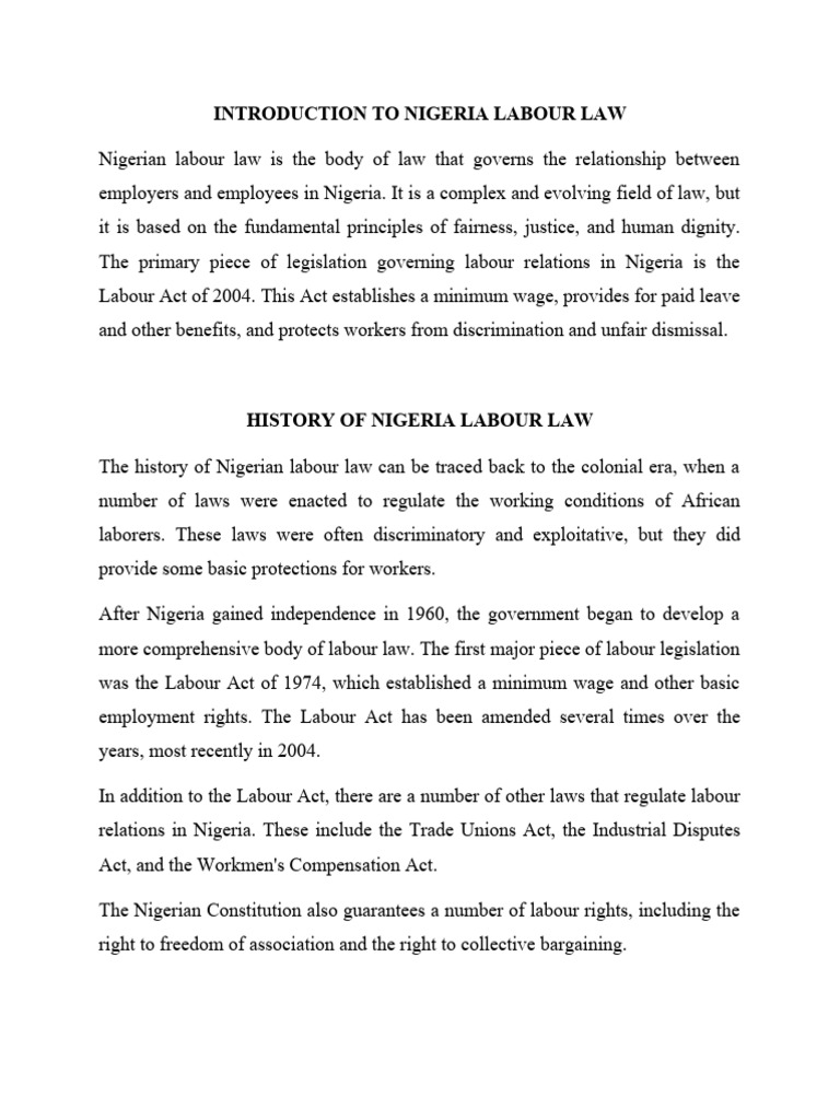 Nigeria Labour Law | PDF | Labour Law | Employment