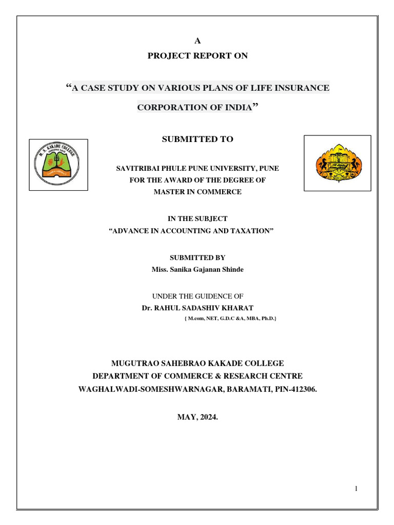 Miss - Sanika Shinde Project Report (A) | PDF | Life Insurance | Insurance