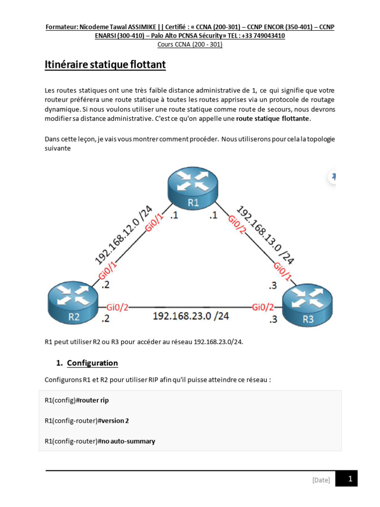 Configuration de routes statiques flottantes | PDF | Adresse IP | Routage