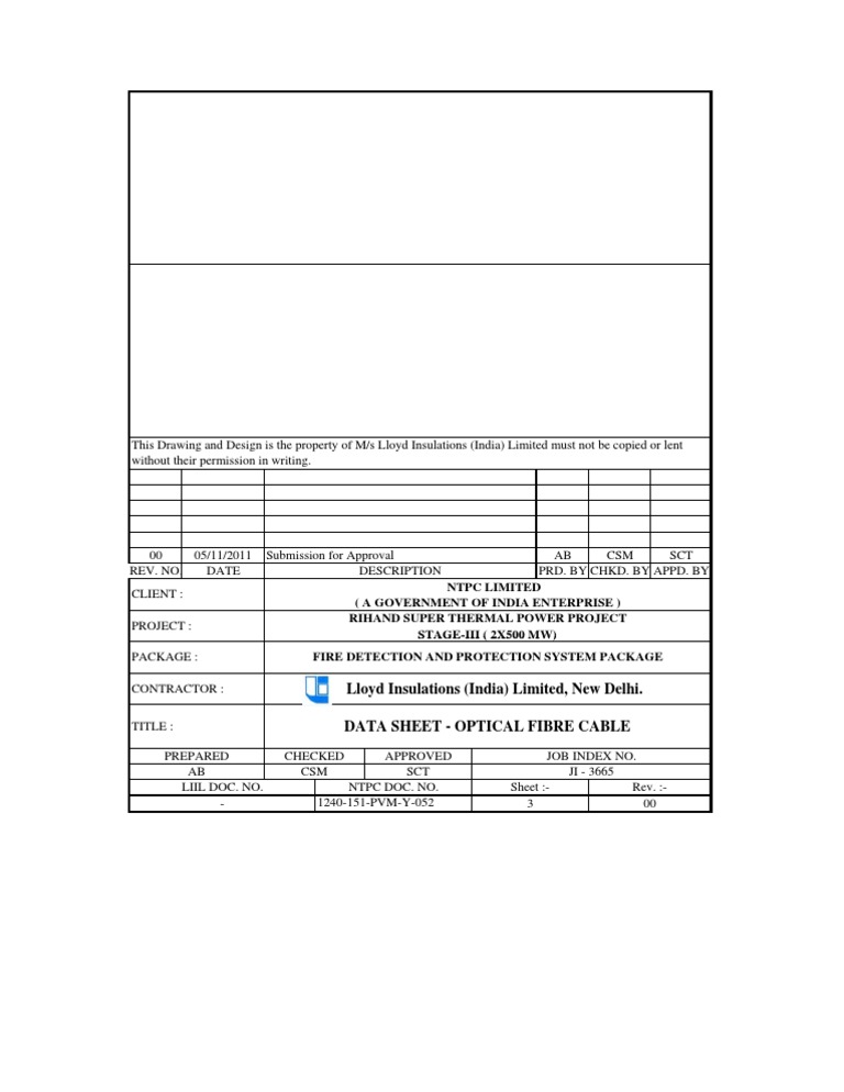 Optical Fibre Cable Data Sheet | PDF