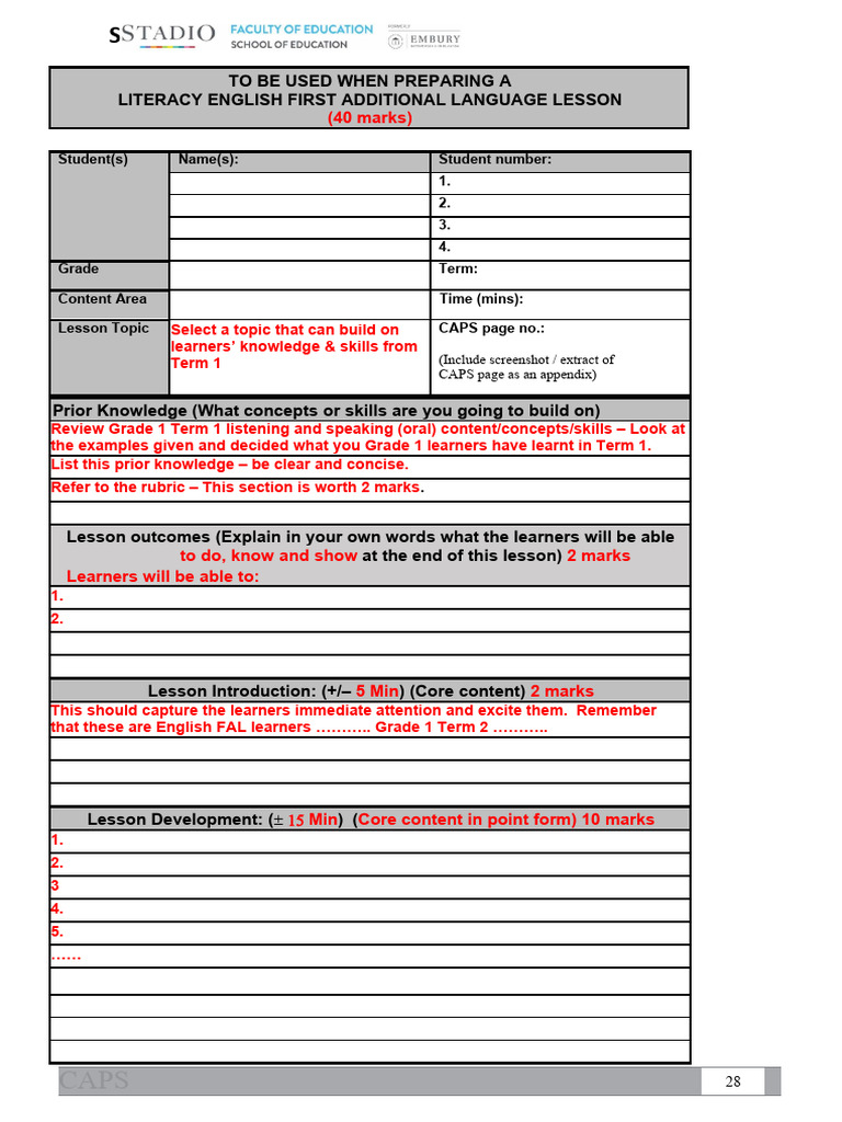 Grade 1 English FAL Lesson Plan | PDF | Vocabulary | Learning