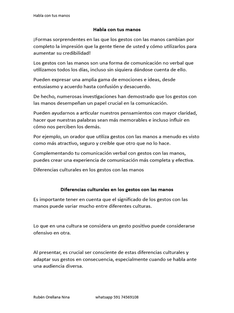 Gestos con las manos en la comunicación | PDF | Comunicación | Mano