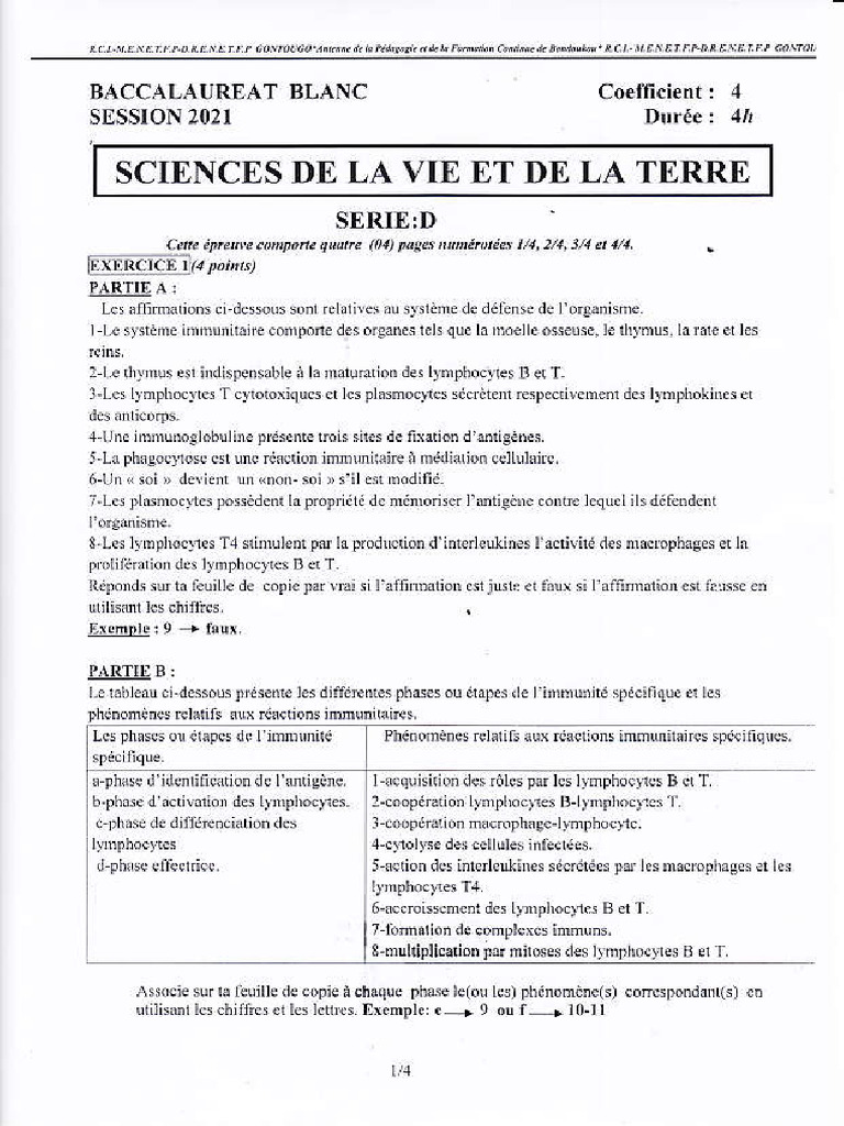 Bac Blanc SVT Série D | PDF