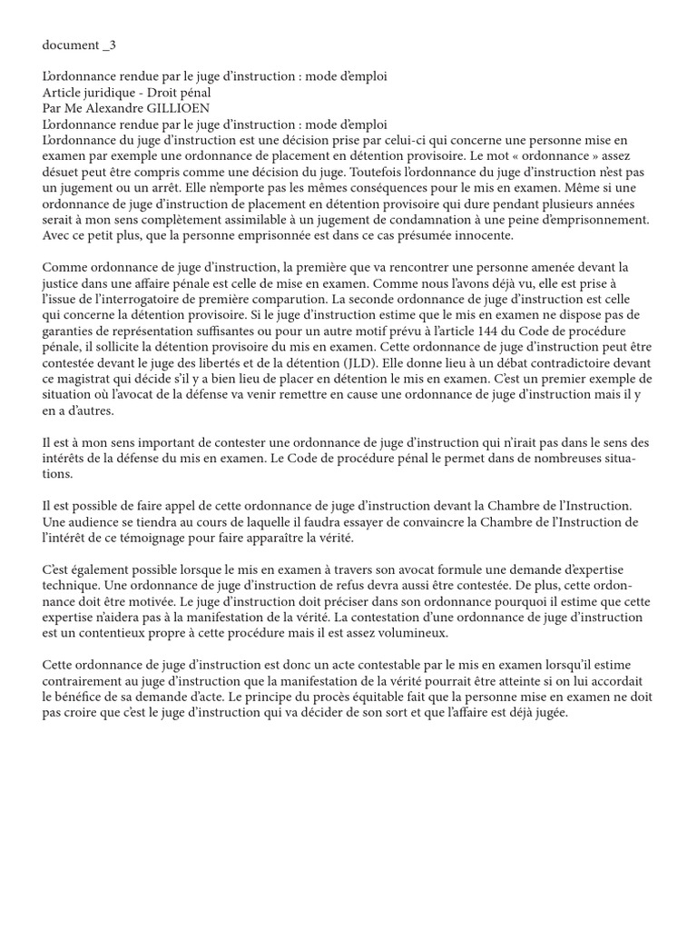 Ordonnance du juge d'instruction : Guide | PDF | Juge | Loi criminelle