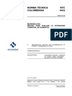 NTC 4433 Microbiología. Método para Evaluar la Esterilidad Comercial en Alimentos