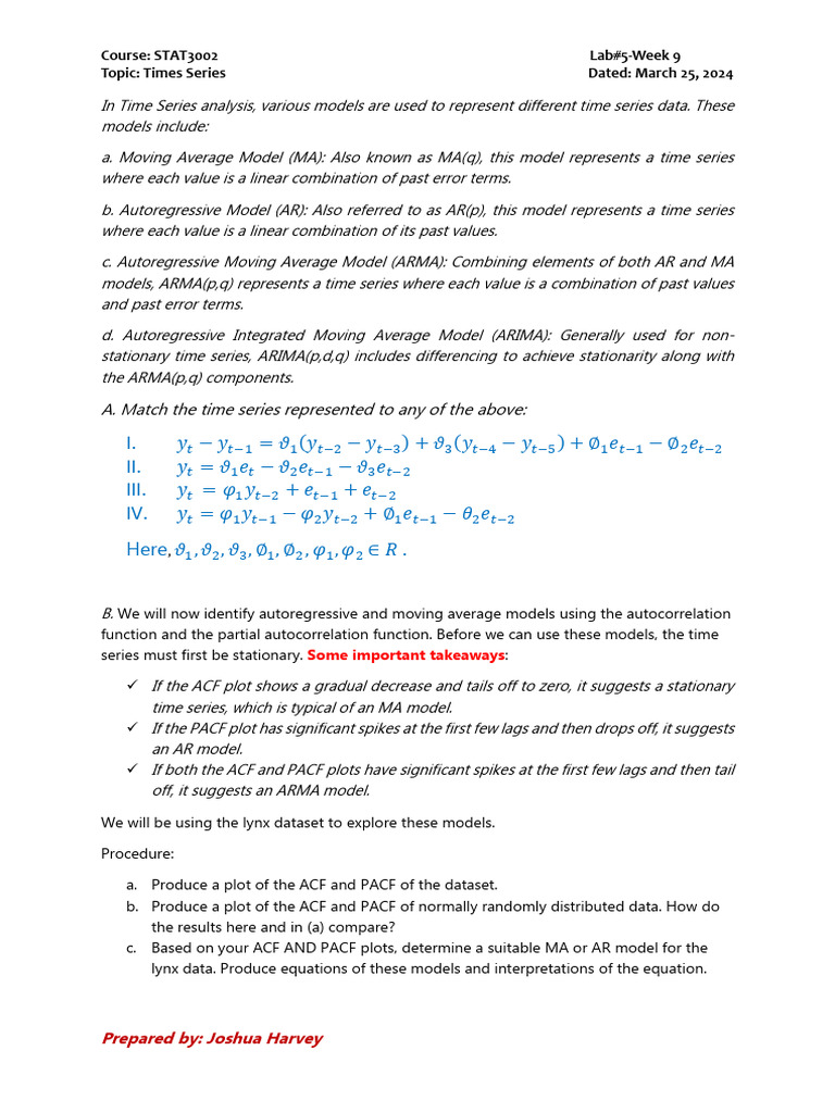 Time Series Models in STAT3002 Lab | PDF