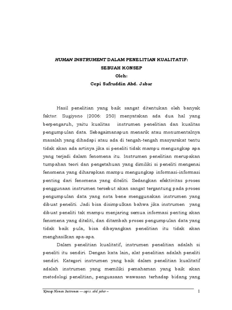 Peran Human Instrument dalam Penelitian Kualitatif | PDF