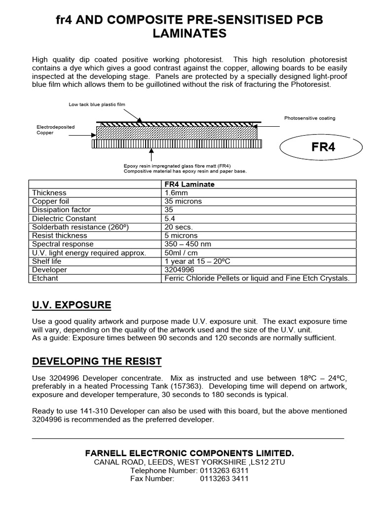 Fr4 and Composite Pre-Sensitised PCB Laminates: U.V. Exposure ...