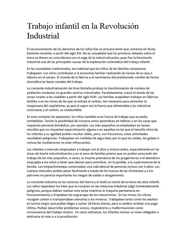 Trabajo Infantil en La Revolución Industrial | PDF | Revolución ...