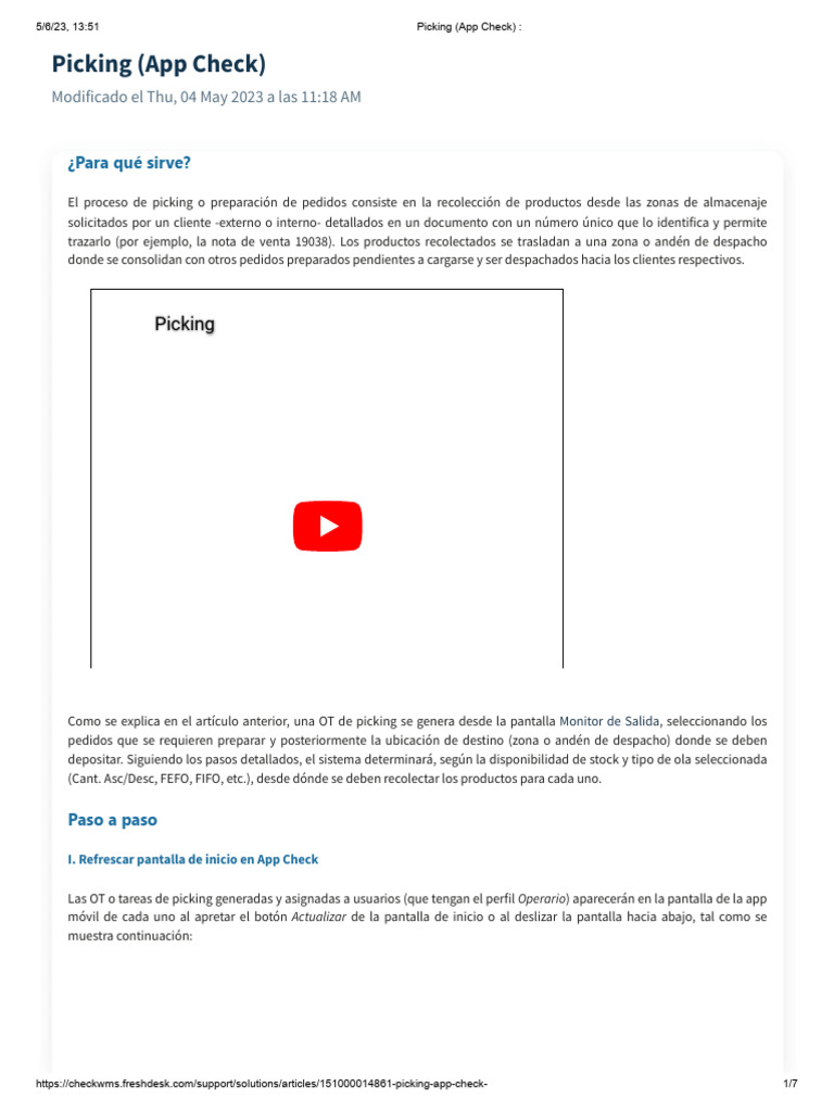 Guía de Picking en App Check | PDF