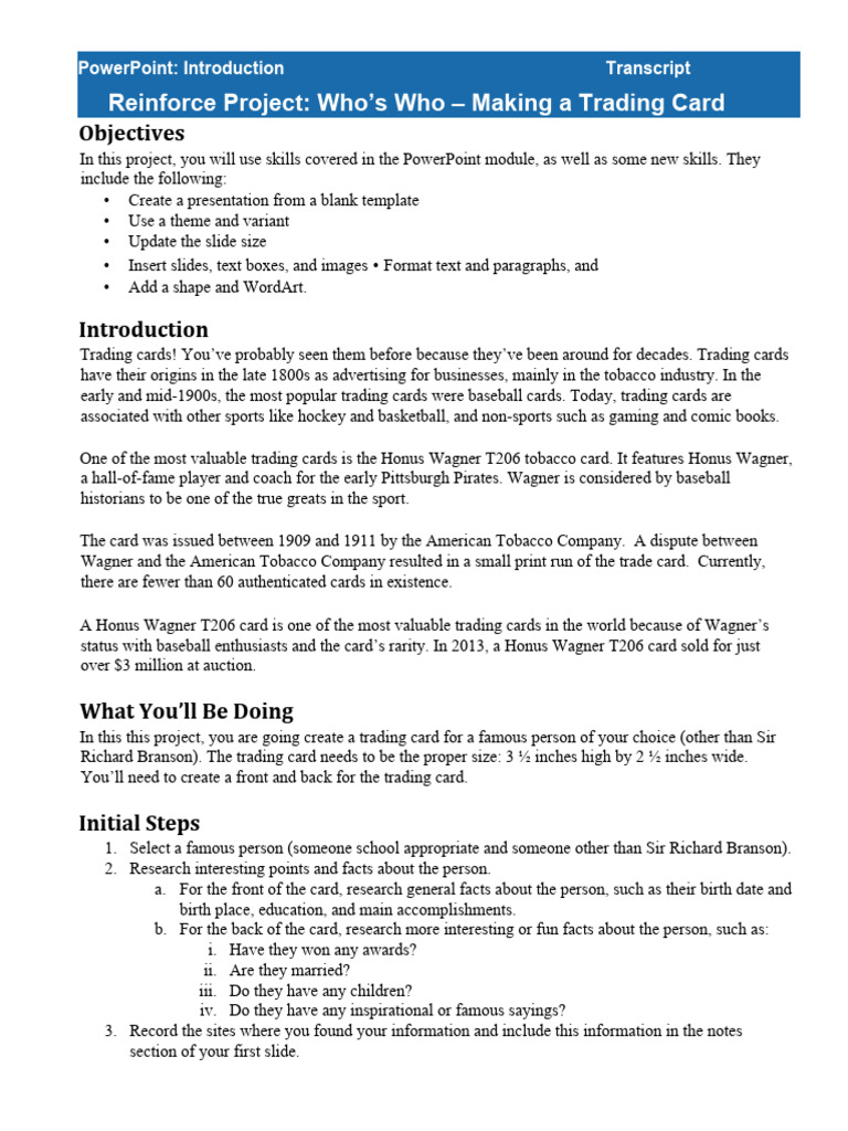 Trading Card Project | PDF | Collecting | Trading Cards