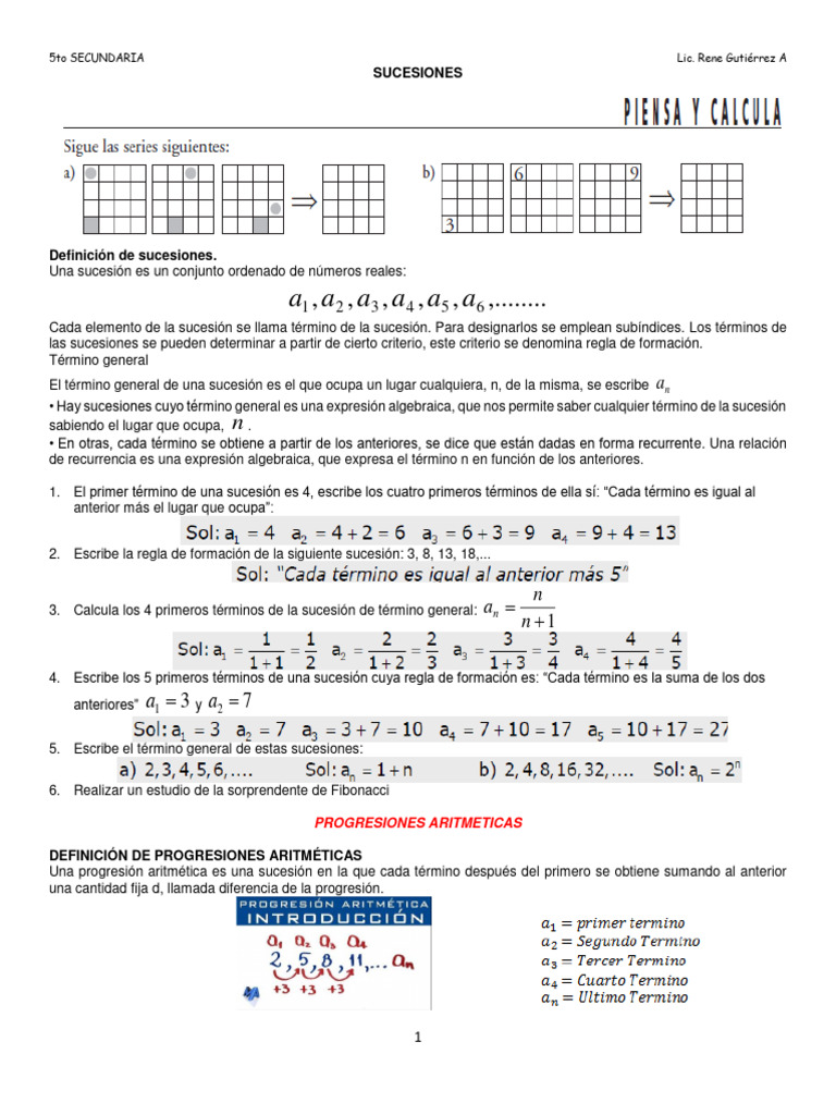 Ejercicios de Progresiones Aritméticas | PDF | Secuencia | Fórmula