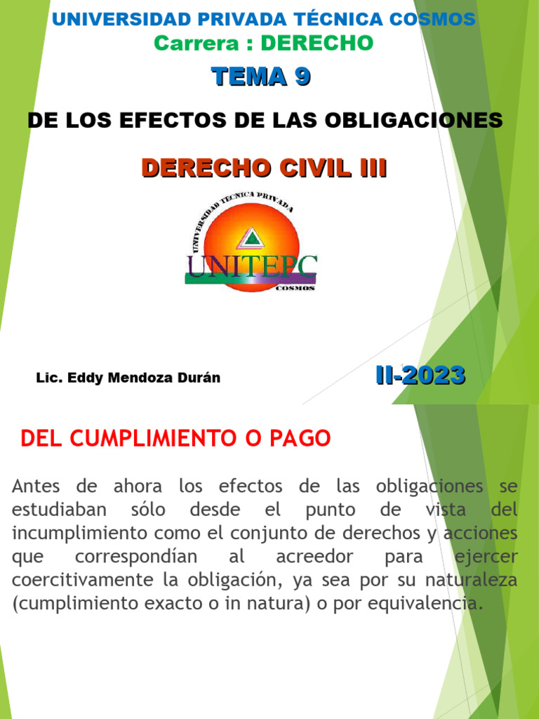 Efectos de las Obligaciones en Derecho Civil | PDF | Pagos | Derecho ...