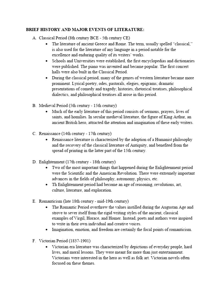 Literature Eras: A Quick Guide | PDF | Modernism | Romanticism