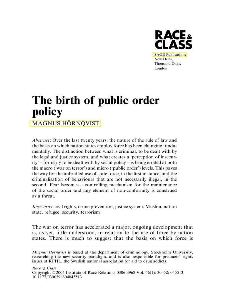 Hornqvist 2004 The Birth of Public Order Policy | PDF | Crimes | Crime ...