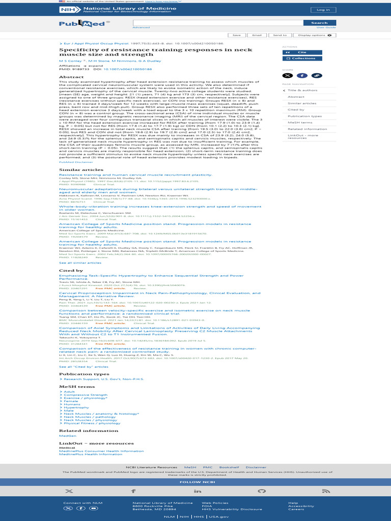Specificity of Resistance Training Responses in Neck Muscle Size and ...