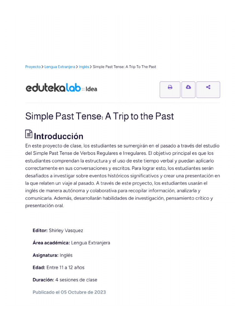 Simple Past Tense - A Trip To The Past | PDF