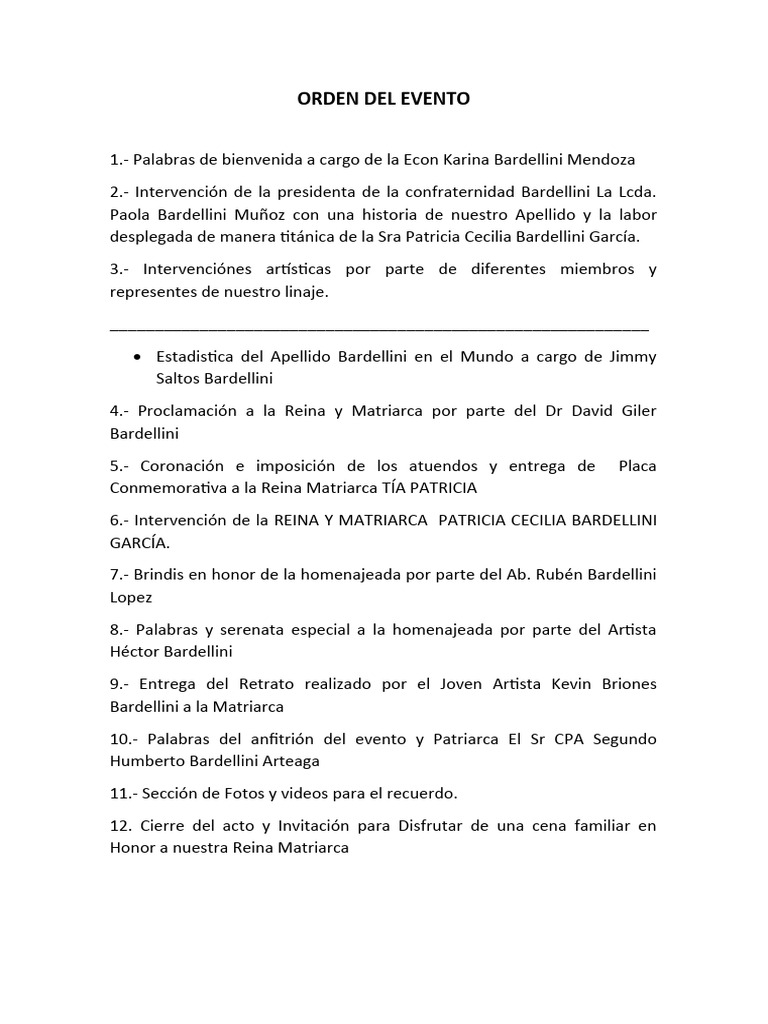 Orden Del Evento | PDF
